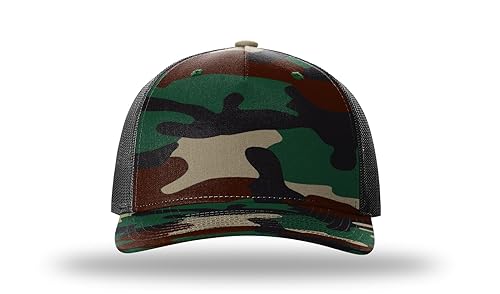 Richardson 112FP & 112PFP Classic Fit Five-Panel Snapback Trucker Cap |OSFM - color: Green Camo/Black
