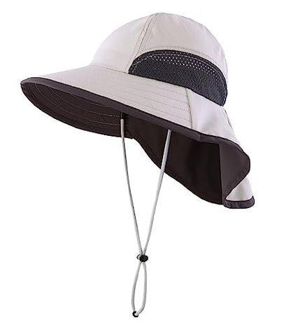 Connectyle Kids Sun Hat Adjustable Fishing Hat for Boys Grils Breathable UPF 50+ Protection Outdoor Beach Hat with Neck Flap - color: Grey