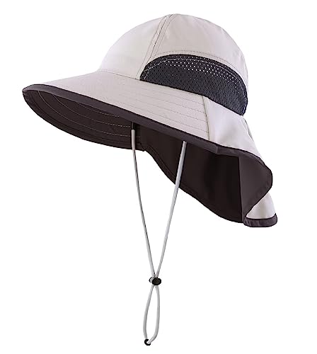 Connectyle Kids Sun Hat Adjustable Fishing Hat for Boys Grils Breathable UPF 50+ Protection Outdoor Beach Hat with Neck Flap - color: Grey