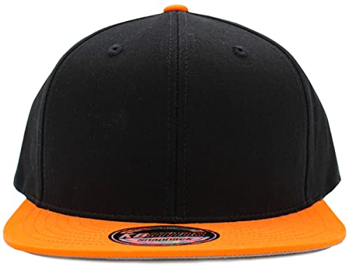 KBETHOS Classic Snapback Hat Blank Cap Underbrim Cotton Wool Blend Flat Visor Adjustable Unisex - color: Black Orange