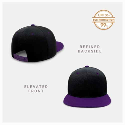 CHOK.LIDS Classic Snapback Flat Bill Hat Blank Adjustable Baseball Cap - color: Black/Purple