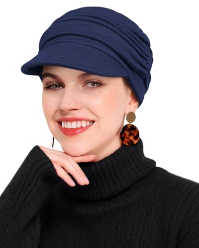 Newsboy Chemo Hat for Women - Soft Cap with Brim for Cancer & Alopecia - color: Navy