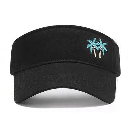 Embroidered Adjustable Sun Visor for Women Men Outdoor Golf Tennis - color: Palm Tree/Black