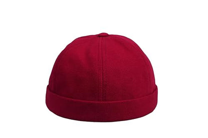 Cotton Docker Cap, Unisex Brimless Cap, Men Skull Cap, Brimless Beanie Hat, Men Women Cuffed Hat. - color: Burgundy