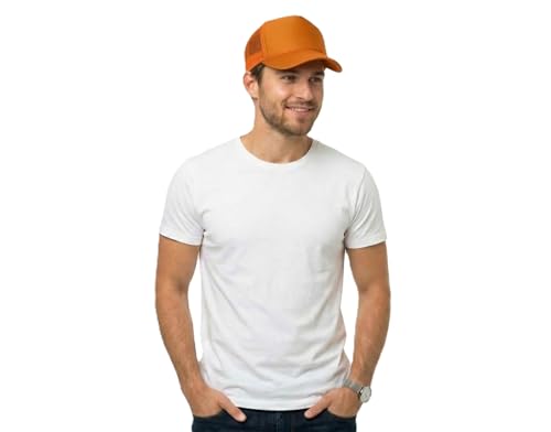 NYFASHION101 Plain Mesh Trucker Hat - Breathable 6-Panel Daily Snapback Cap, Customizable Ideal for DIY Embroidery & Patches - color: Orange