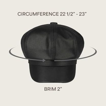C.C Knitted Newsboy Cap for Women – Soft Knit Hat with Adjustable Velcro, Lightweight Warm Winter Style - color: Faux Leather-black