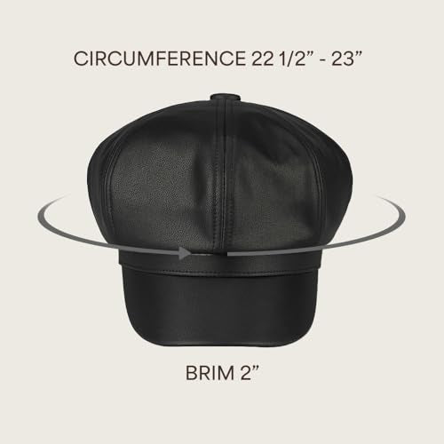 C.C Knitted Newsboy Cap for Women – Soft Knit Hat with Adjustable Velcro, Lightweight Warm Winter Style - color: Faux Leather-black