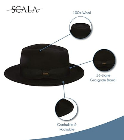 Scala Classico Men's Crushable Wool Felt Fedora - color: Grey, size: Medium