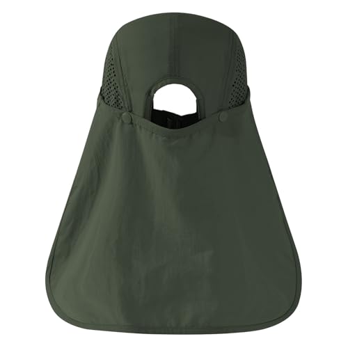 BASSDASH UPF 50+ Fishing Hat, Baseball Cap with Removable Neck Flap - color: Army Green With Unfoldable Brim