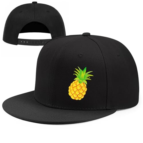 Pineapple Hat Flat Bill Baseball Hats for Men Fashion Black Baseball Cap for Women Adjustable Flat Brim Trucker Hat - color: Cool Pineapple