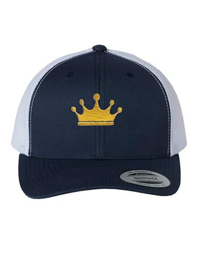 Go All Out Adult Golden Crown Structured Trucker Cap - color: Navy/ White
