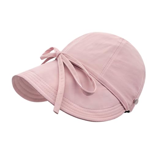 YAMEIZE Womens Bucket Sun Hat Packable Wide Brim Ponytail Beach Hat with Windproof Strap Sun Protection UPF50+ - color: Pink