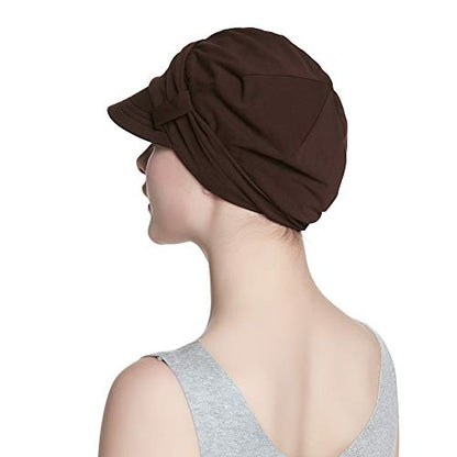 Alnorm Breathable Cotton Hat and Scarf Set Chemo Headwear for Women - color: Coffee Diamonds
