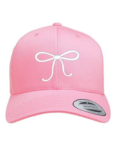 Go All Out String Bow Tie Cute Dad Deluxe Trucker Flatbill Baseball Structured Embroidered Hat - color: Pink