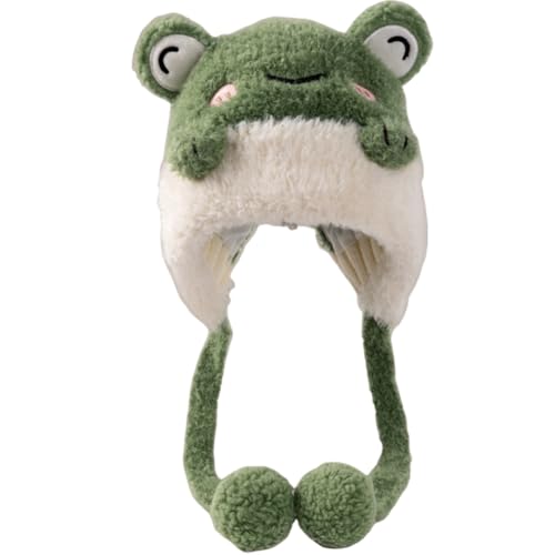 KORADI Girls Animals Knit Hats Winter Plush Beanies Hat Boys Warm Earflap Cute Cartoon Ski Cap Kid with Pom 2-12 Years - color: Green