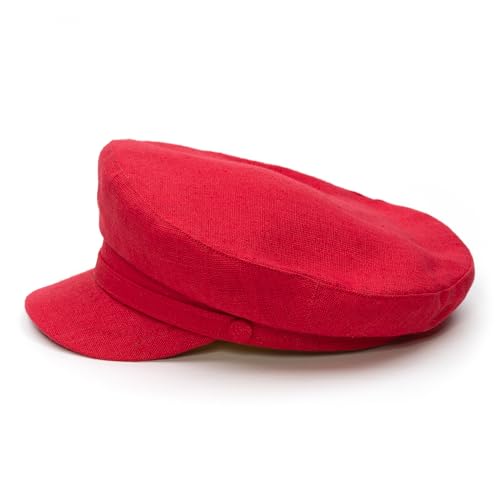 Sterkowski Model Pireus | 100% Linen Breton Cap for Men and Women | Traditional Airy Sailor Cap - color: Red, size: 7 5/8