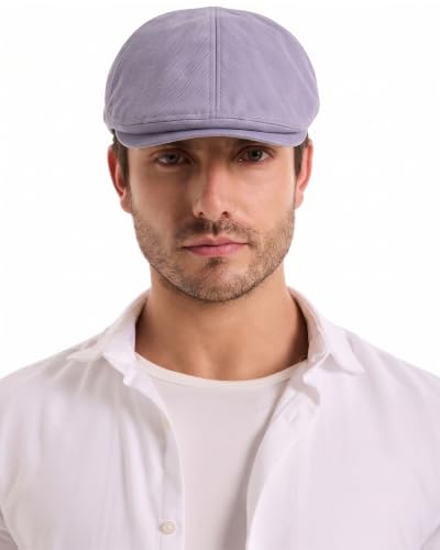 ZLYC Men Cotton Flat Cap Summer Scally Newsboy Beret Driver Hat - color: Plain Purple