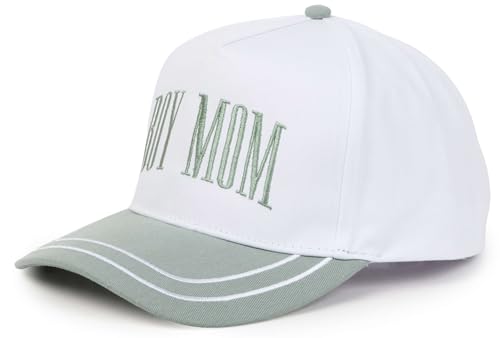 D&Y Retro 2-Tone Canvas Baseball Cap for Women - Funny Embroidered Distressed Snapback, Adjustable Cotton Dad Hat - color: Boy Mom-sage