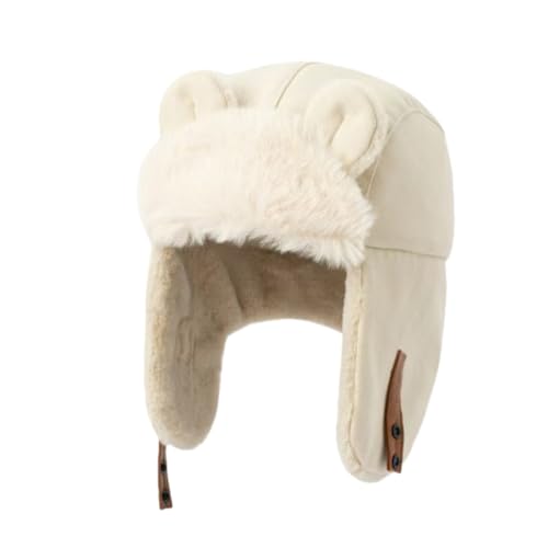 Kids Winter Trapper Hat Windproof Ushanka Aviator Hat Sherpa Fleece Lined Ski Cap for Boys Girls 2T-6T - color: Beige