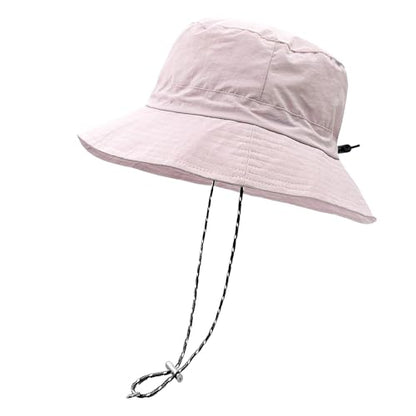 woogwin Waterproof Bucket Rain Hat with Chin Strap Quick Dry Packable Boonie Sun Hat Safari Hat UV Protection - color: Light Pink