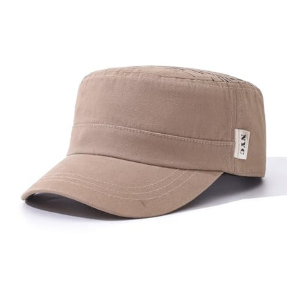 Men's Cadet Army Cap Military Style Adjustable Flat Top Cap Short Brim Baseball Hat for Men Trendy Umpire Sun Hats - color: Mg-jm2562-khaki