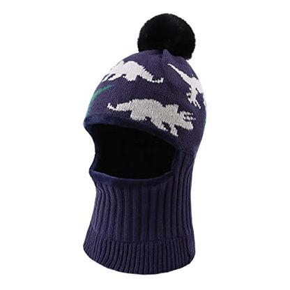 JANGANNSA Winter Baby Knit Hat Scarf Kids Boy Girl Hood Hat Toddler Beanie - color: Navy Dinosaur, size: 6-36 Months