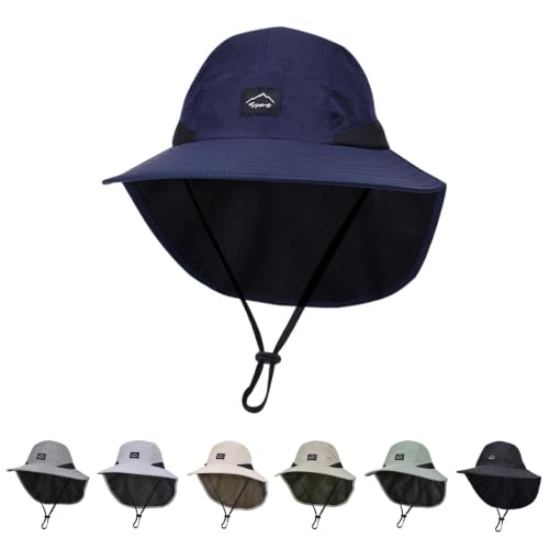 ZOORON Kids Sun Hat with Neck Flap Beach Fishing Bucket for Boys Girls - color: Navy Blue