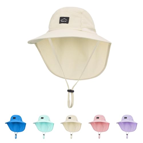 ZOORON Kids Sun Hat with Neck Flap Beach Fishing Bucket for Boys Girls - color: White