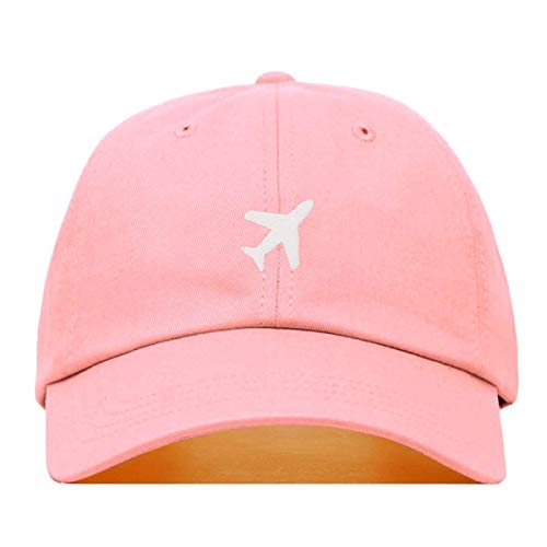 Airplane Baseball Hat, Embroidered Dad Cap, Unstructured Soft Cotton, Adjustable Strap Back (Multiple Colors) - color: Light Pink