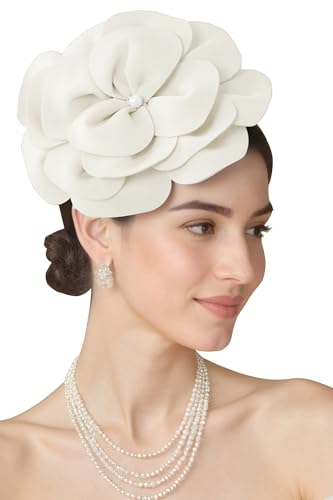 BABEYOND Fascinators Hats for Women Layered Flower Tea Party Derby Hats - color: White