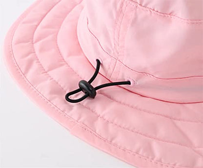Connectyle Kids Sun Hat for Boys Girls Wide Brim Bucket Hat UPF 50+ Sun Protection Hat Breathable Summer Beach Hat - color: Pink