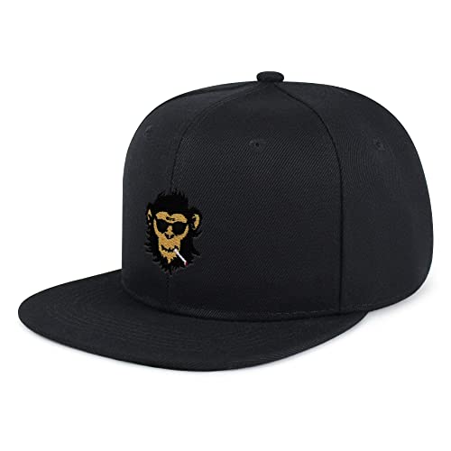 Smoking Monkey Hip-Hop Snapback Hat Embroidered Baseball Cap Wild Animal Funny - color: 04. Black