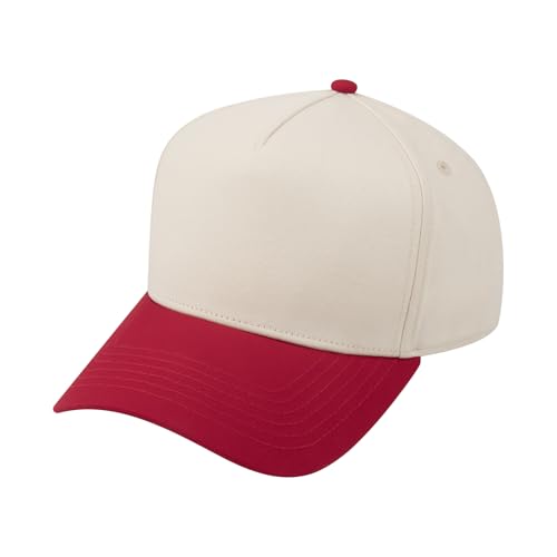 TOPTIE 5 Panel Trucker Hat Snapback Adjustable Cotton Sun Cap for Men - color: Red Beige