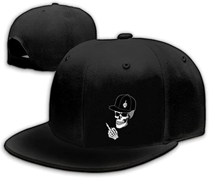 Horror Grim Reaper Scythe Hats Flat Bill Snap Back Hats for Men Flat Brim Black Baseball Cap Devil Skull Finger Snapback - color: Skeleton Middle Finger