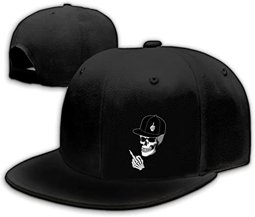 Horror Grim Reaper Scythe Hats Flat Bill Snap Back Hats for Men Flat Brim Black Baseball Cap Devil Skull Finger Snapback - color: Skeleton Middle Finger