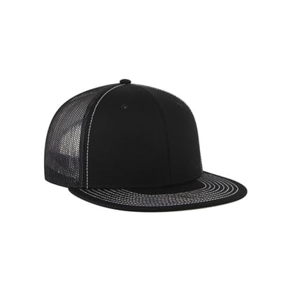 Ashen Fane 6 Panel Mid Profile Mesh Back Structured Trucker Adjustable Snapback Hat - color: Black Ver.2