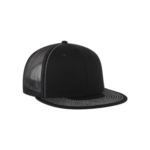 Ashen Fane 6 Panel Mid Profile Mesh Back Structured Trucker Adjustable Snapback Hat - color: Black Ver.2