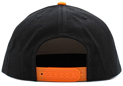 KBETHOS Classic Snapback Hat Blank Cap Underbrim Cotton Wool Blend Flat Visor Adjustable Unisex - color: Black Orange
