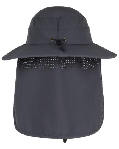 UPF50+ Sun Hat for Men Women,UV Protection Wide Brim Mesh Fishing Hat with Neck Flap for Outdoor Hiking - color: Dark Gray