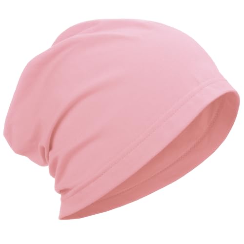 ROYBENS 100% Cotton Thin Slouchy Beanie Hat Women Men Lightweight Chemo Cap - color: 1pcs-pink