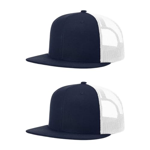 Richardson 511 Wool Blend Flatbill Trucker Snapback Adjustable Cap - color: Navy/White