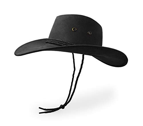 Cowboy Hat, Sun Hat Faux Felt Leather Suede Travel Cap Western Hat Outdoor Sun Protect - color: Black