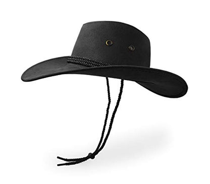 Cowboy Hat, Sun Hat Faux Felt Leather Suede Travel Cap Western Hat Outdoor Sun Protect - color: Black