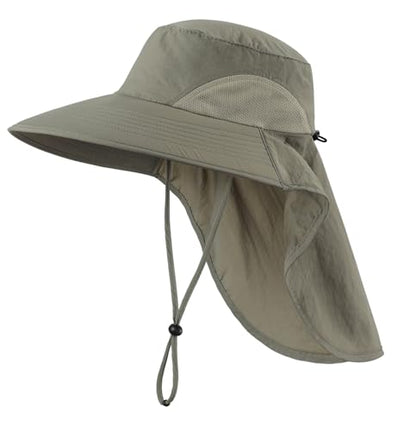 Home Prefer Outdoor UPF50+ Sun Hat Wide Brim Mesh Fishing Hat with Neck Flap - color: Pea Green