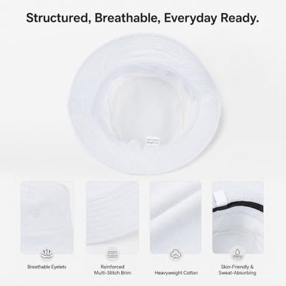 Cotton Bucket Hat Packable Beach Sun Hat for Women Men - color: White