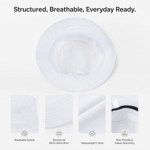 Cotton Bucket Hat Packable Beach Sun Hat for Women Men - color: White