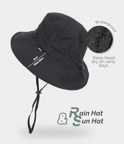 Bucket Hat Waterproof Rain Hat for Women Men Sun Hats UPF50+ Packable Summer Hat Hiking Travel Floppy Sun Hat - color: Black