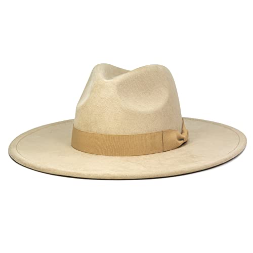 FLUFFY SENSE. Big Wide Brim Fedora Hat for Women - Nashville Outfits Western Hats Women's Felt Panama Rancher Hat - color: Khaki