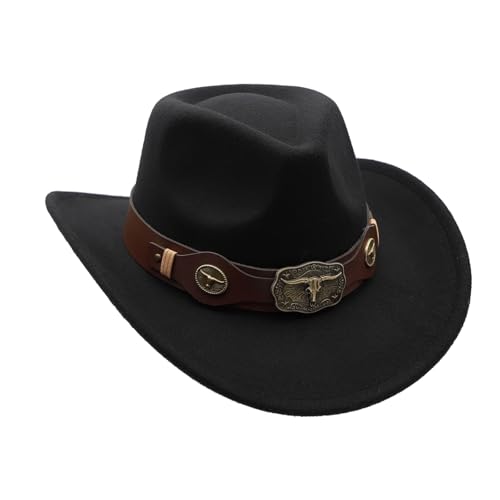 Western Cowboy Hat for Men Cowgirl Hat for Women Unisex Wide Brim Felt Fedora Hats Classic Cowboy Hats - color: Black