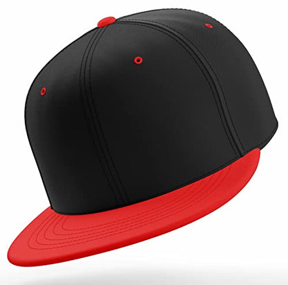 Daxton Classic Blank Snapback Flat Bill Visor Hat Cap One Size Adjustable Back - color: Black Red